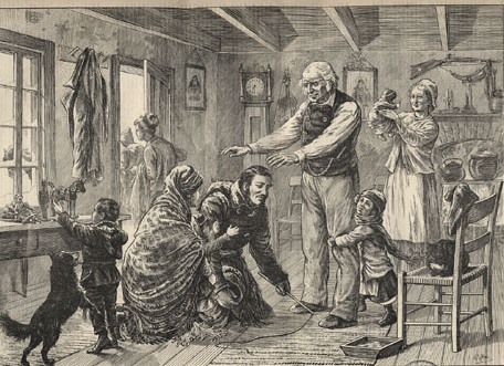Bénédiction du jour de l'an.Henri Julien. Publié dans Canadien Illustrated News, 1880